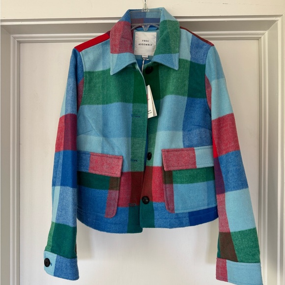 Free Assembly Jackets & Blazers - NWT Free Assembly cropped chore jacket in large check frosted blue